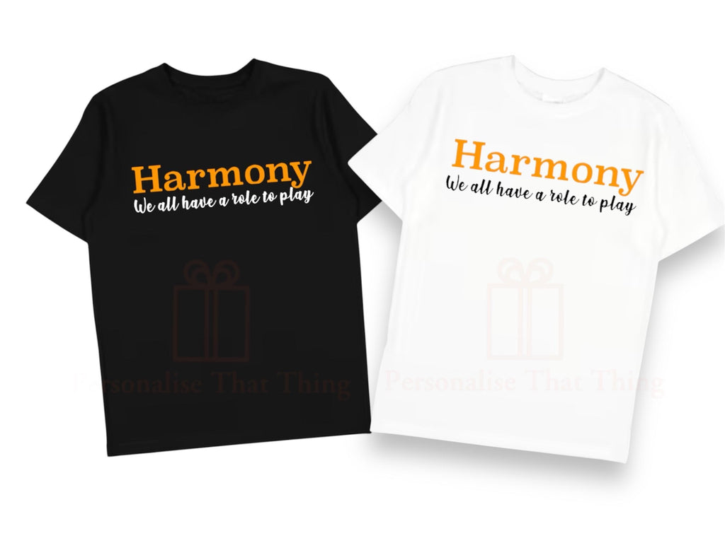 We all have a role to play Harmony day orange tshirt