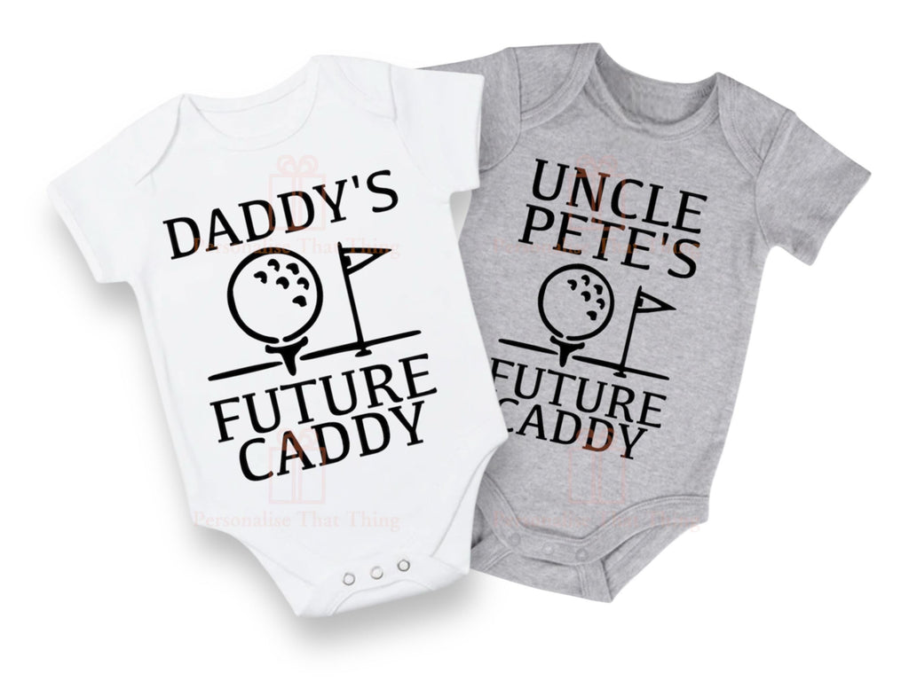 Future golf caddy custom name baby bodysuit outfit