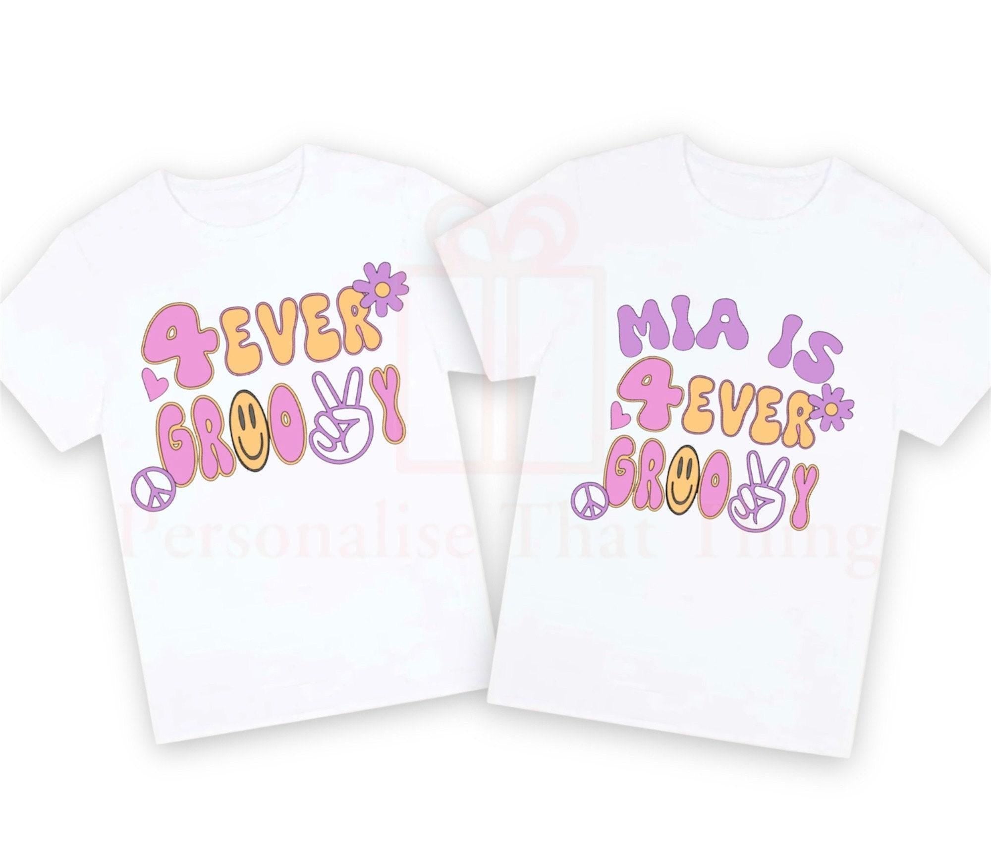 4 ever groovy funky forth birthday party personalised tshirt