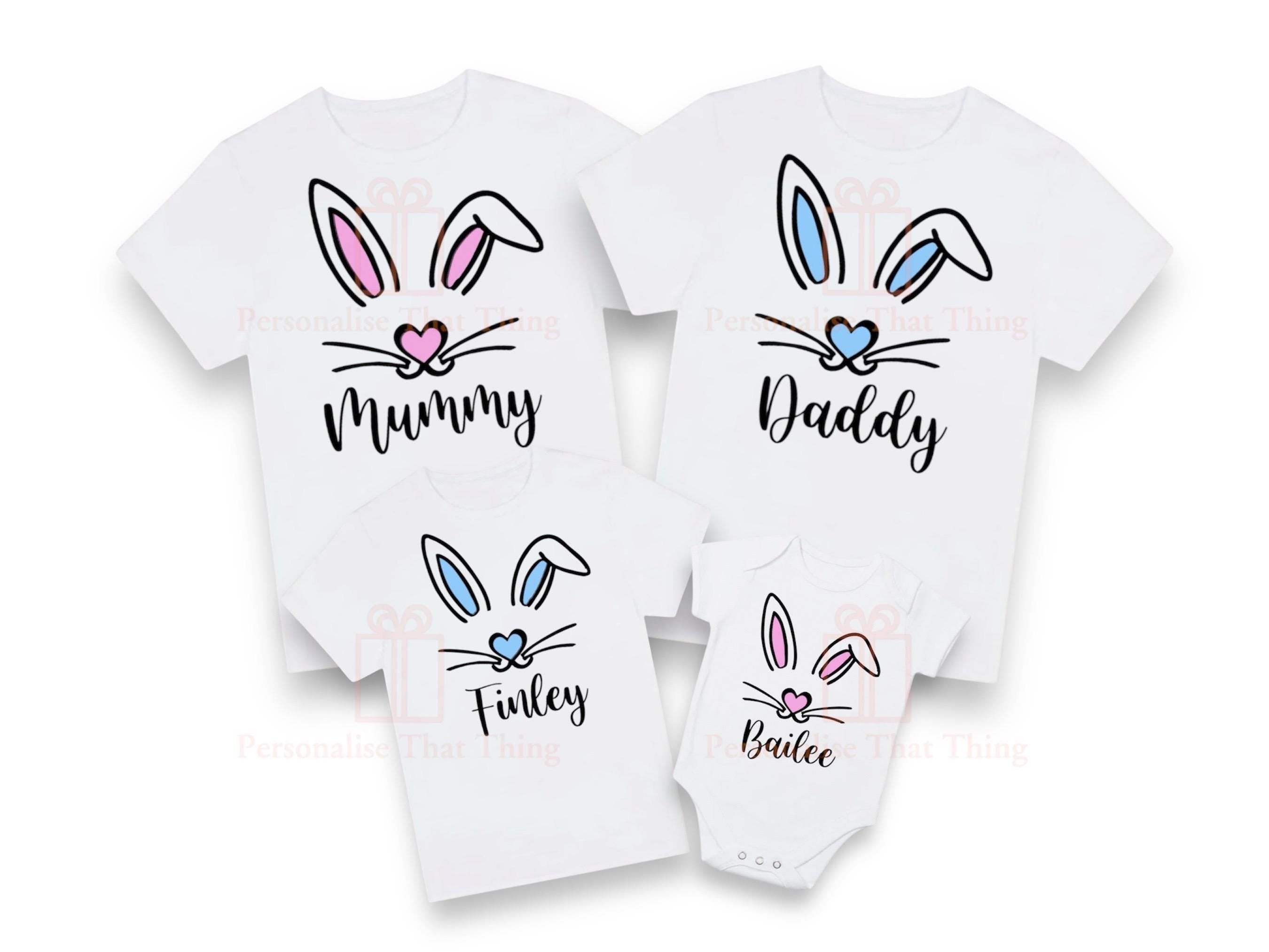 Easter bunny personalised name matching family Tshirts