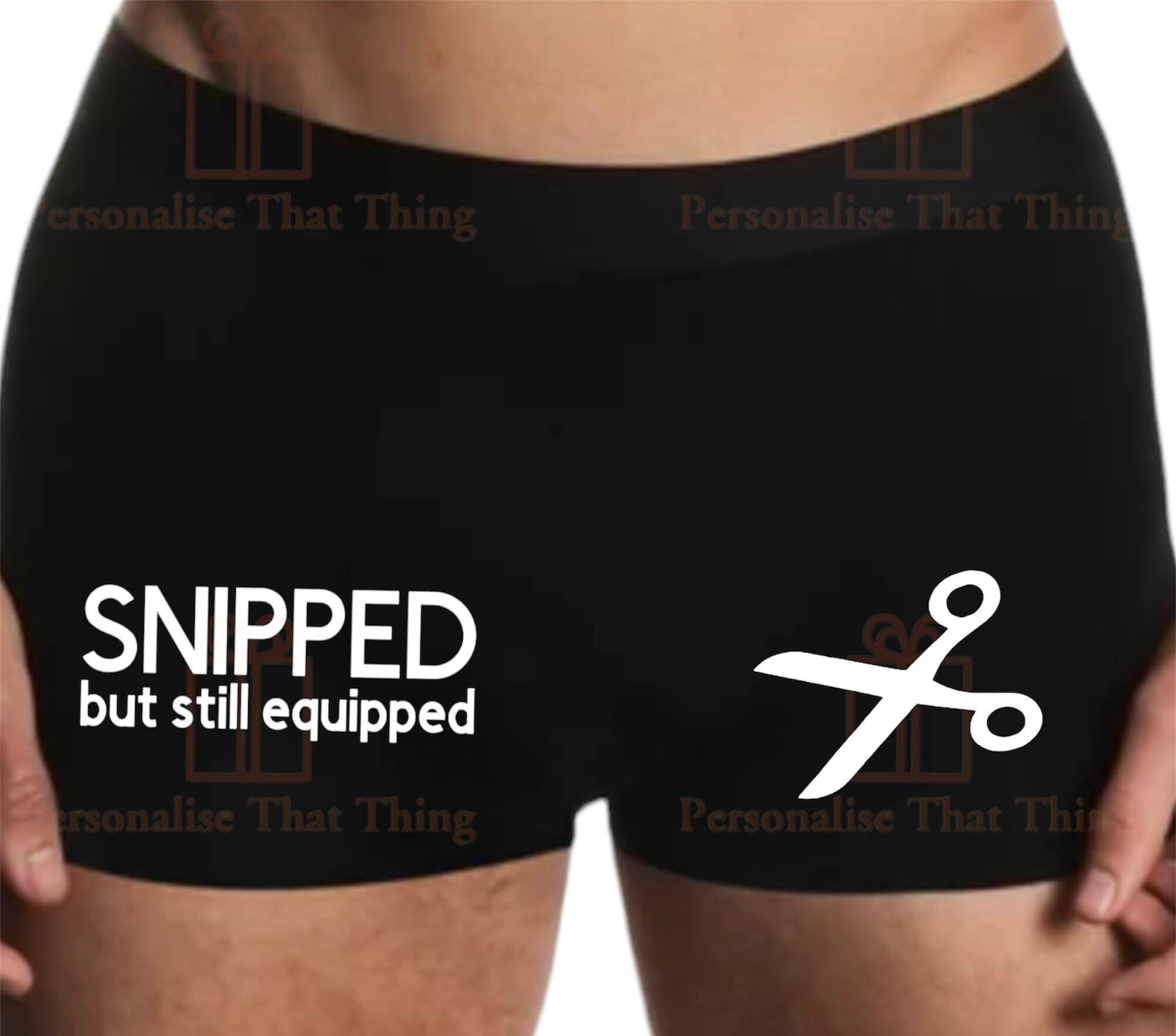 Snipped but still equipped men’s vasectomy boxer trunks