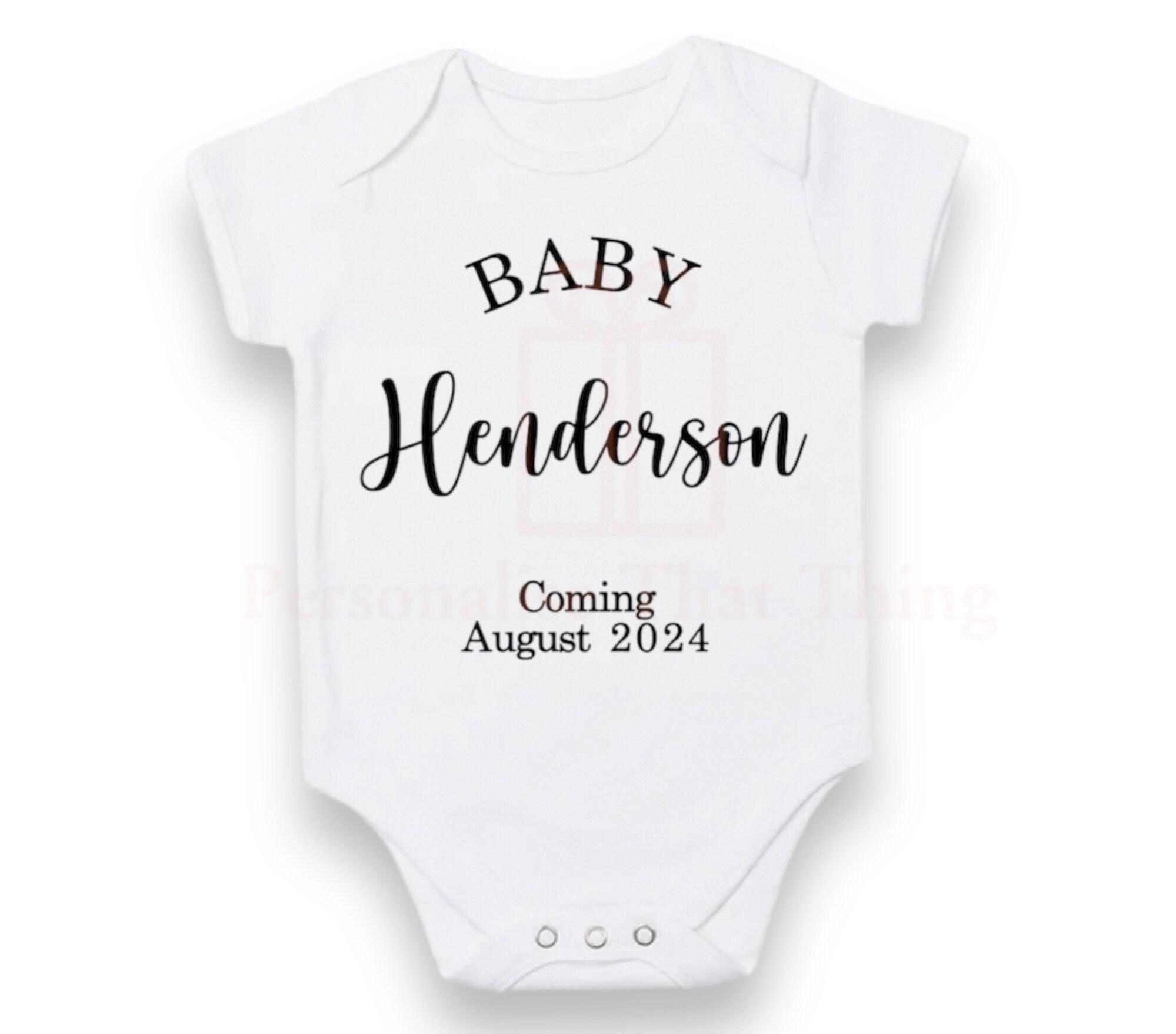 Name custom pregnancy announcement baby bodysuit outfit