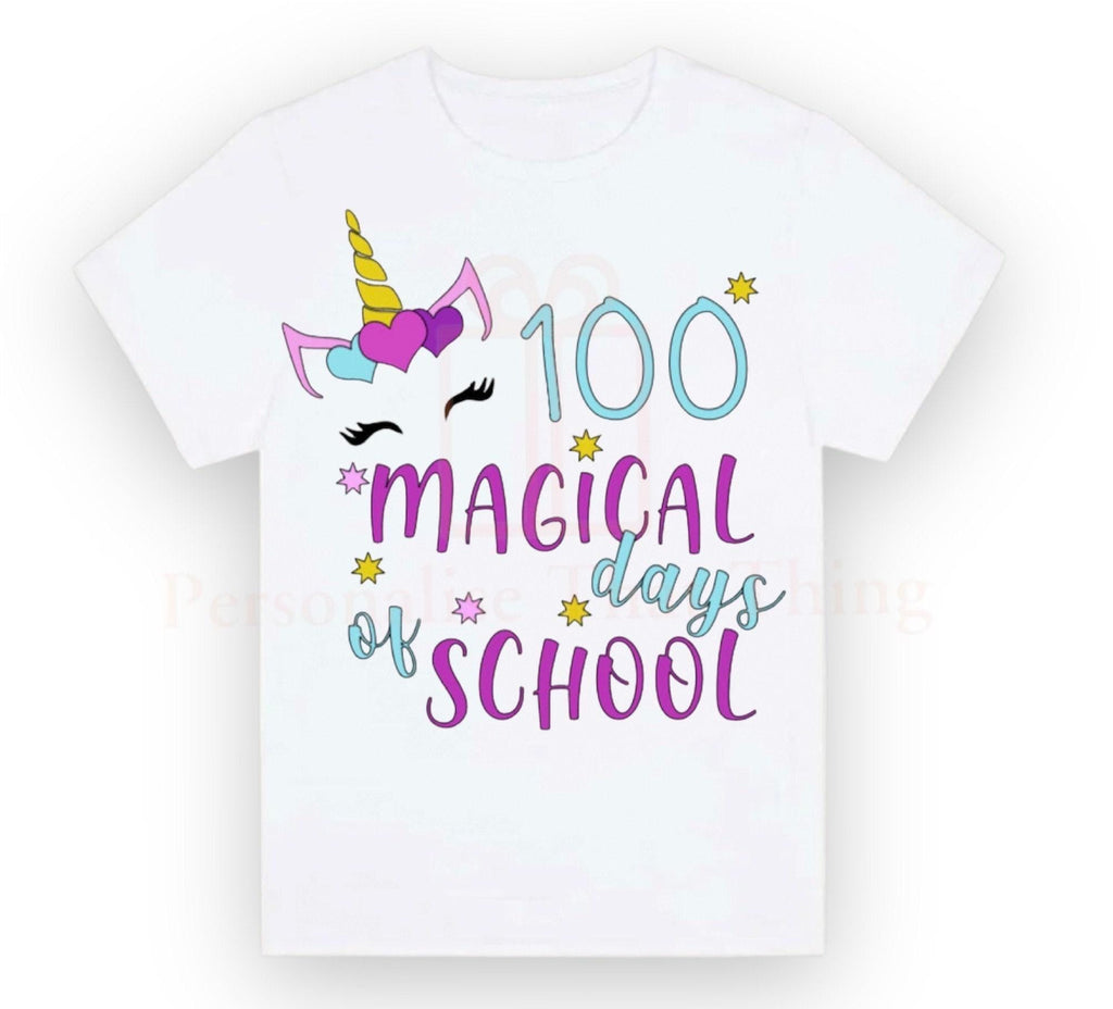 Unicorn 100 magical days of school personalised name tshirt