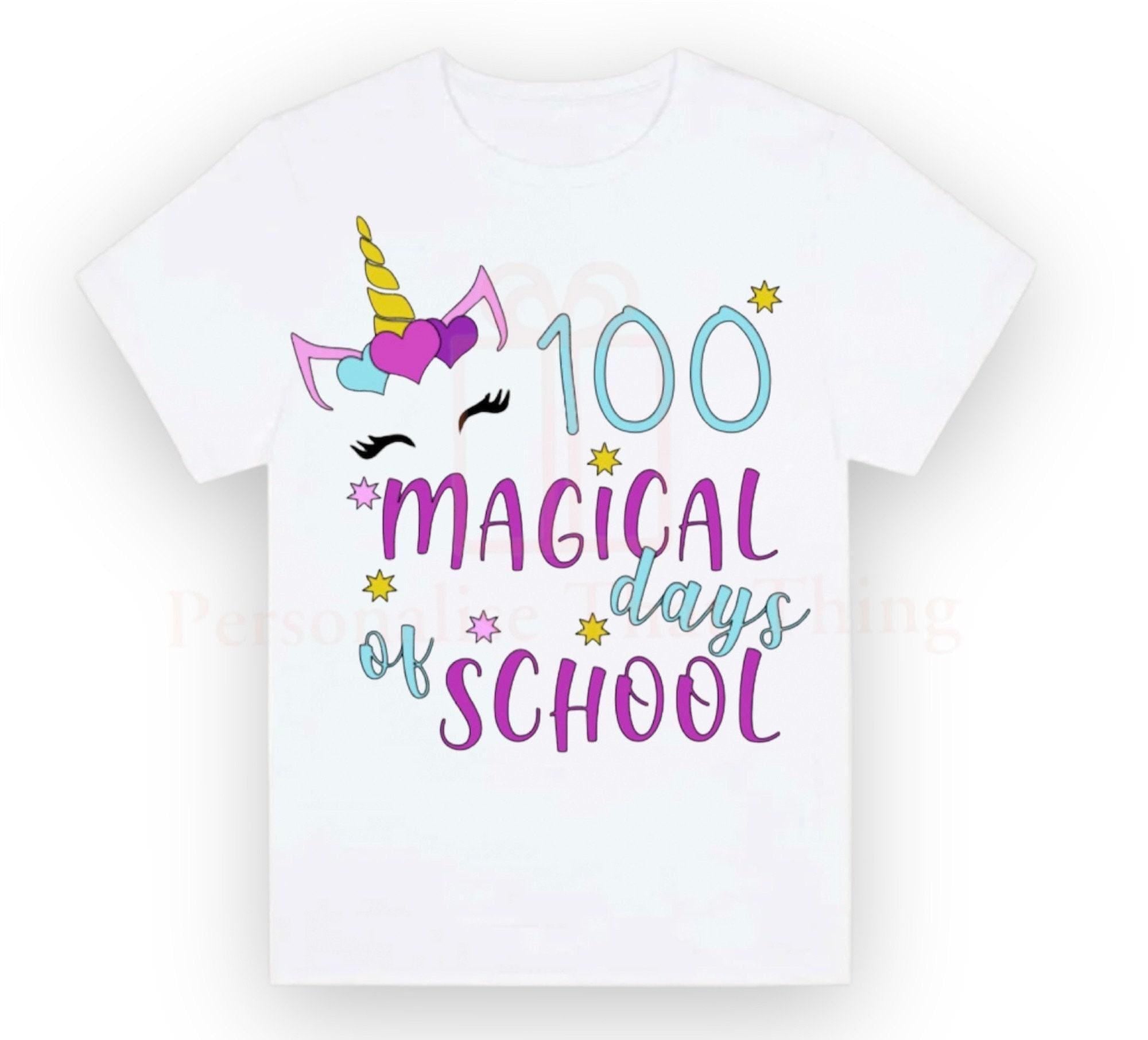 Unicorn 100 magical days of school personalised name tshirt