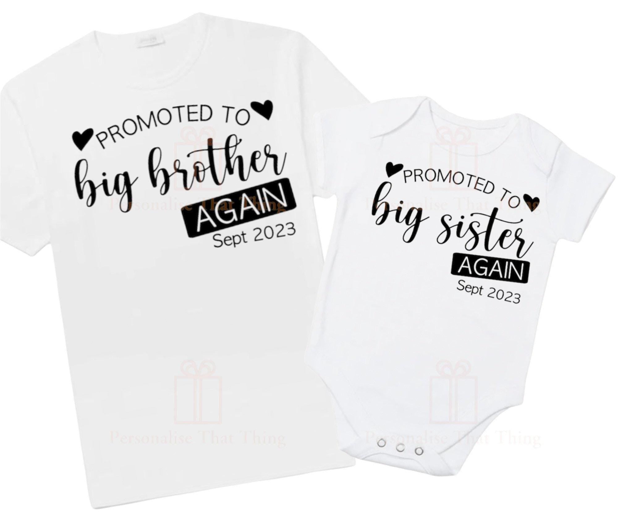 Personalised Promoted to Big sister again Pregnancy announcement baby bodysuit outfit / t-shirt