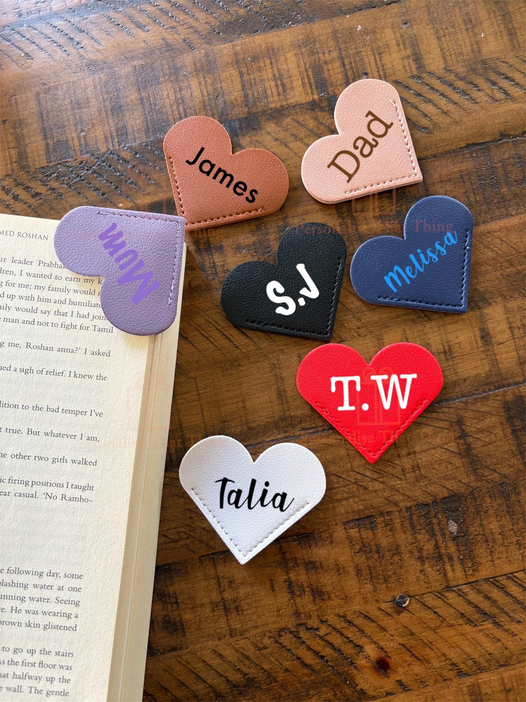 Love heart faux leather personalised page corner bookmark