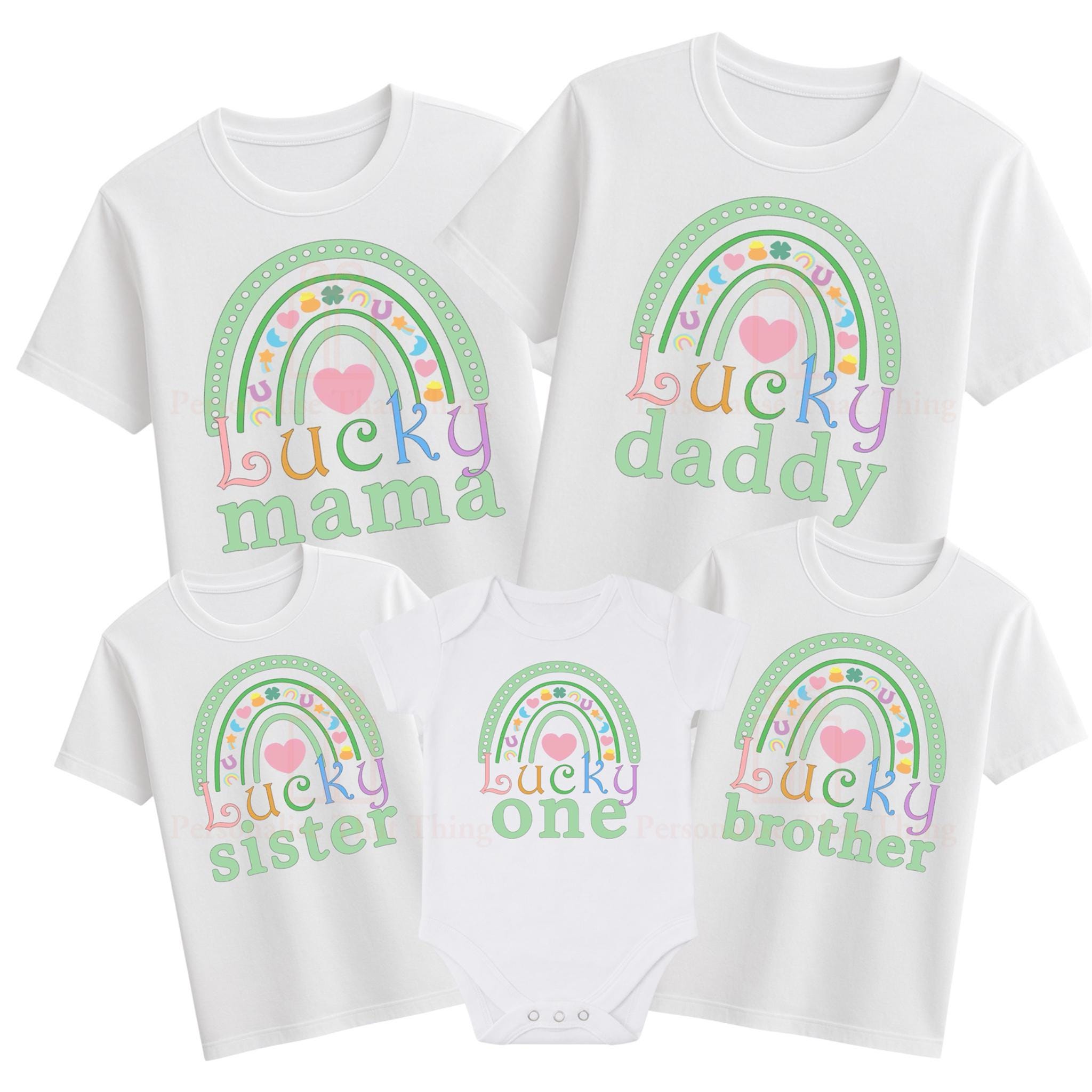 Lucky One 1st Birthday rainbow family matching St Patricks Day custom Mama Daddy Sister Brother tshirt