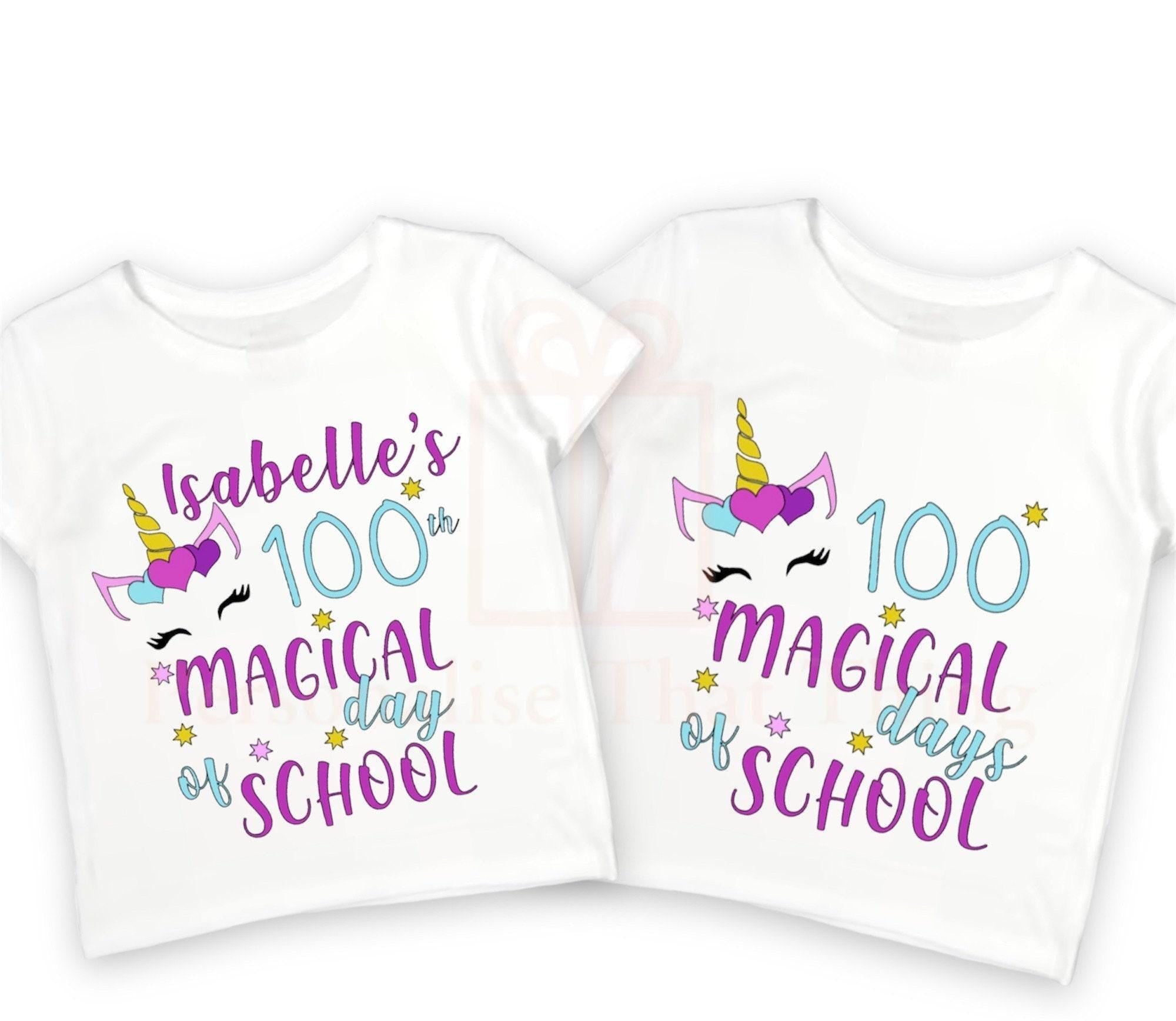 Unicorn 100 magical days of school personalised name tshirt