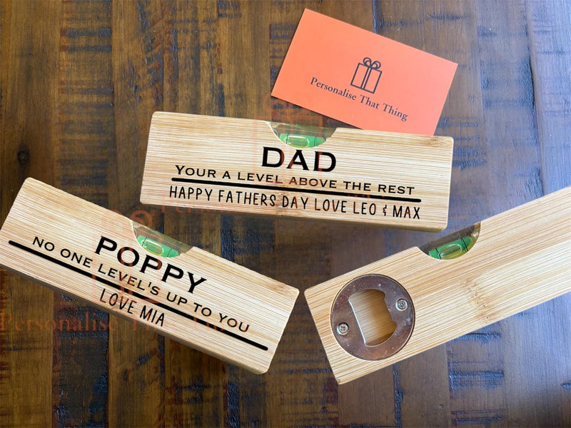 Wooden Spirit level / bottle opener custom Father’s Day birthday tool box gift for dad / grandad