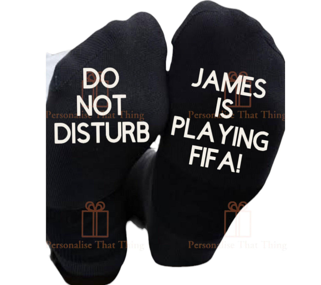 Playing FIFA personalised do not disturb custom name printed socks