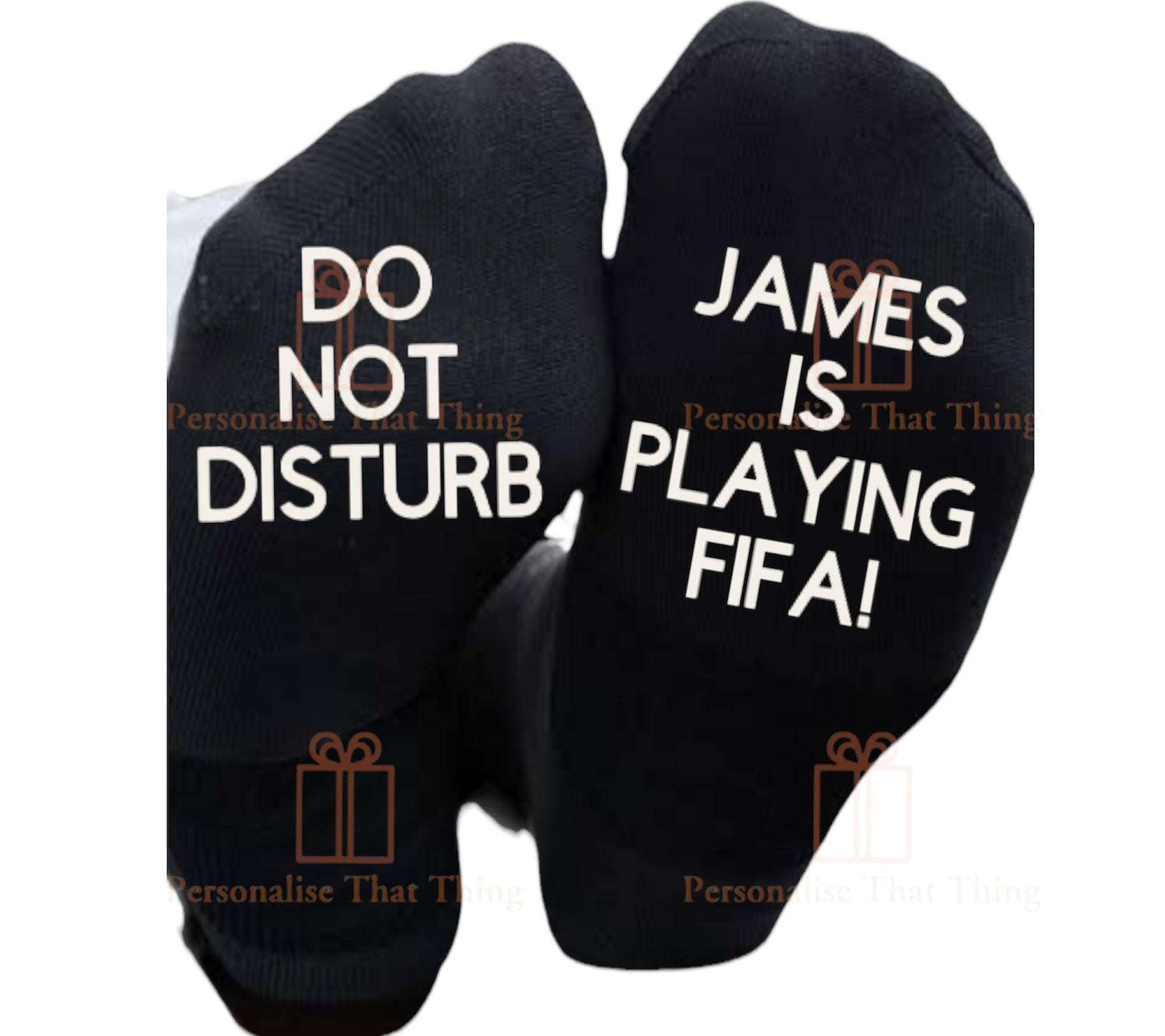 Playing FIFA personalised do not disturb custom name printed socks