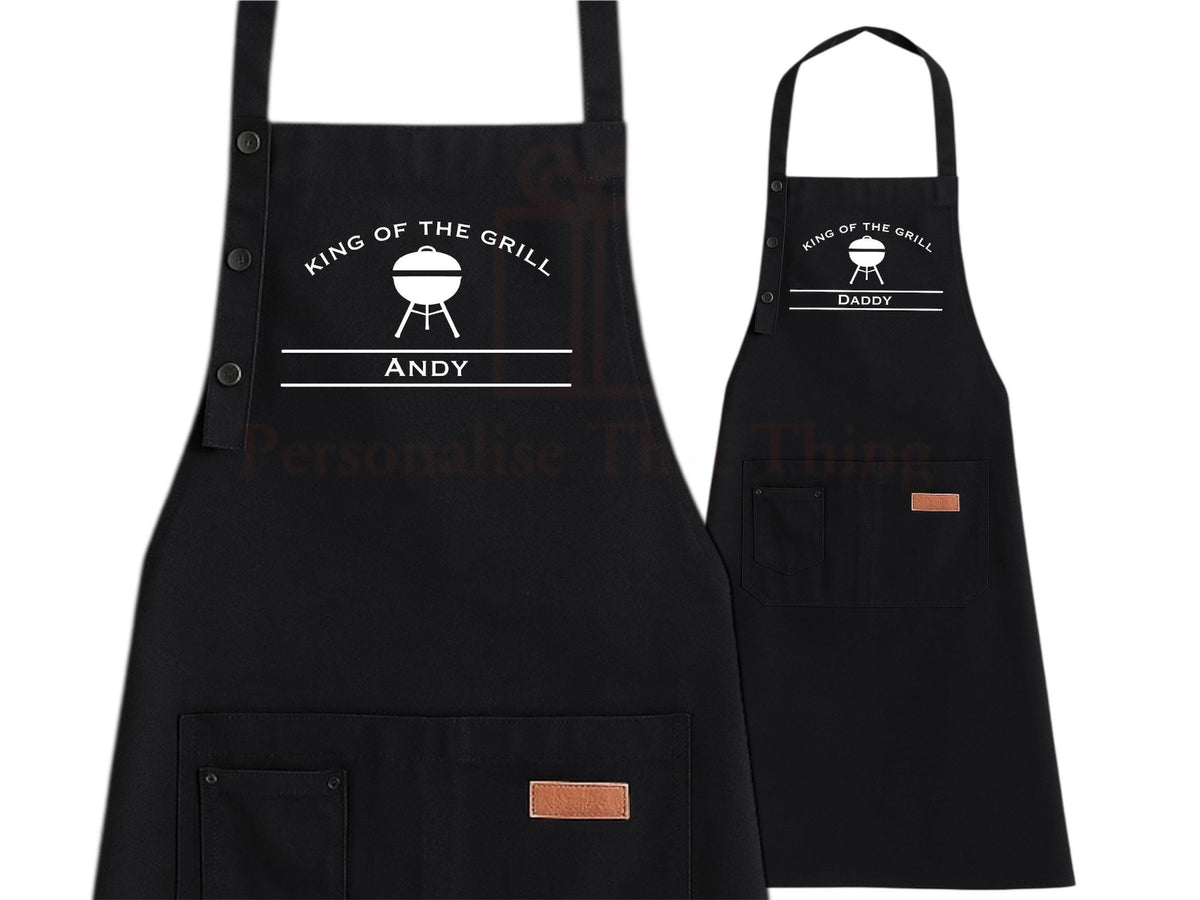 King of the grill men’s custom name black BBQ cooking apron