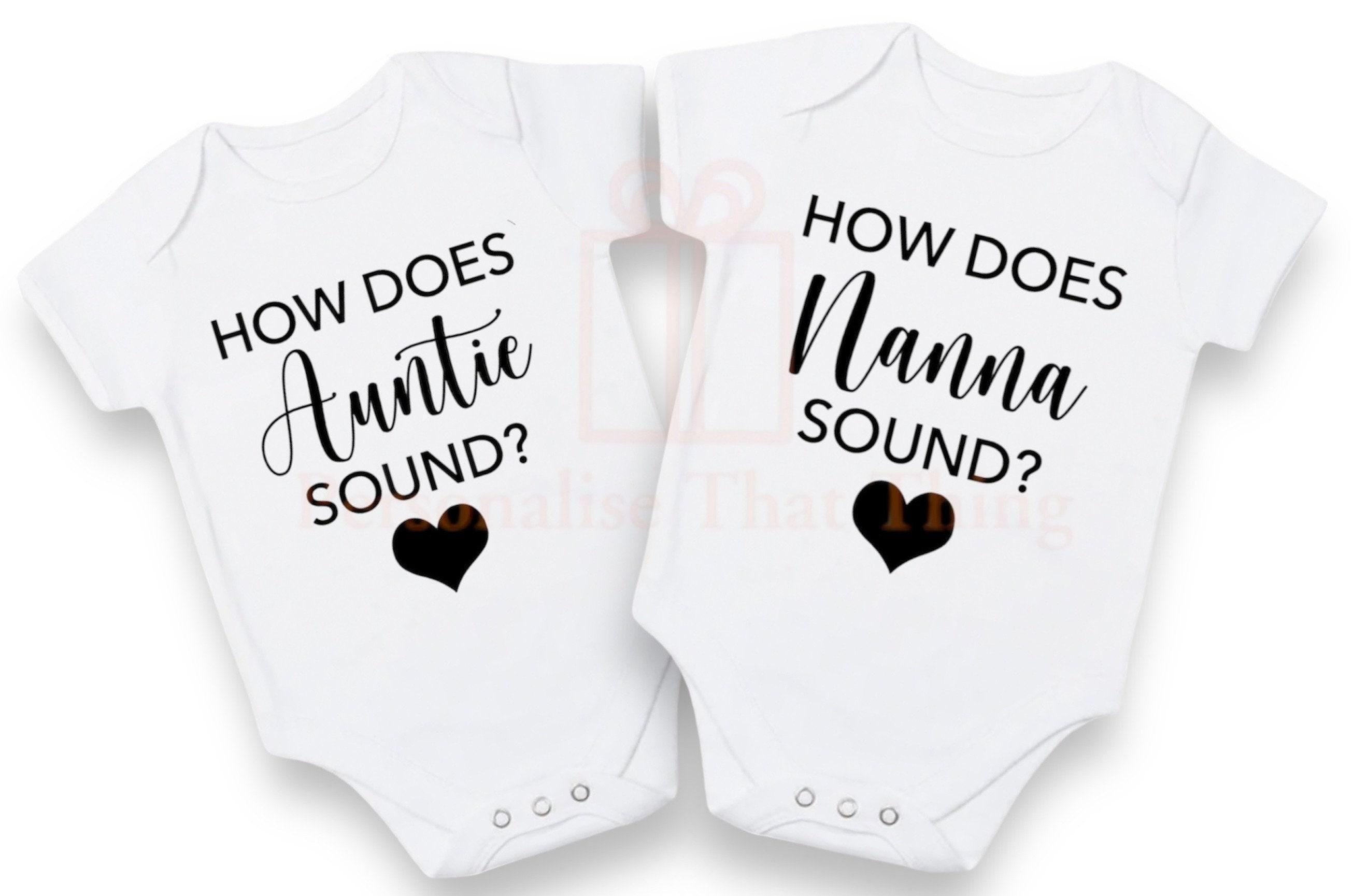 How does custom name sound ? pregnancy announcement baby bodysuit