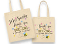 Tote bag thank you for bee ing a great teacher gift custom text natural canvas tote shopping book bag