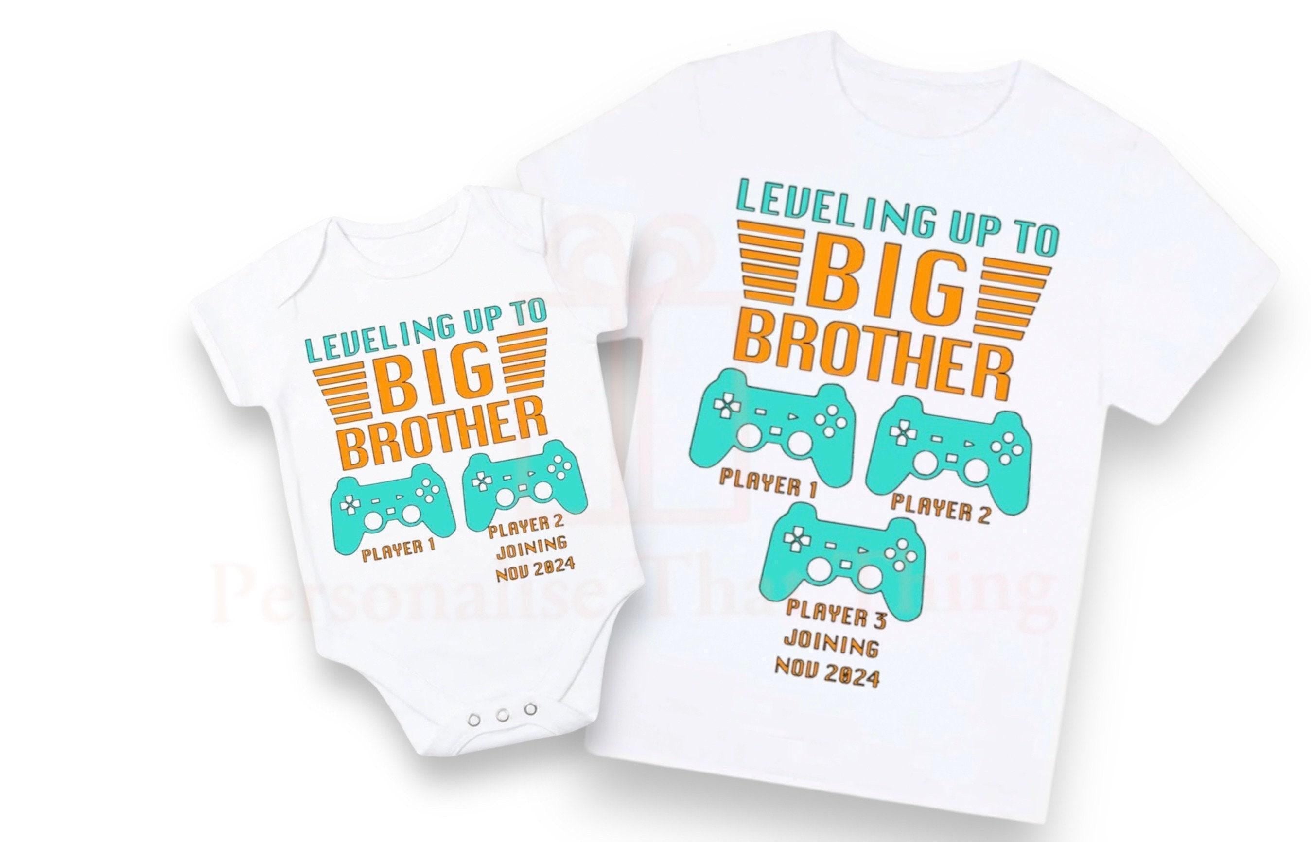 Leveling up to Big Brother / Sister personalised gaming controller Tshirt / baby onesie