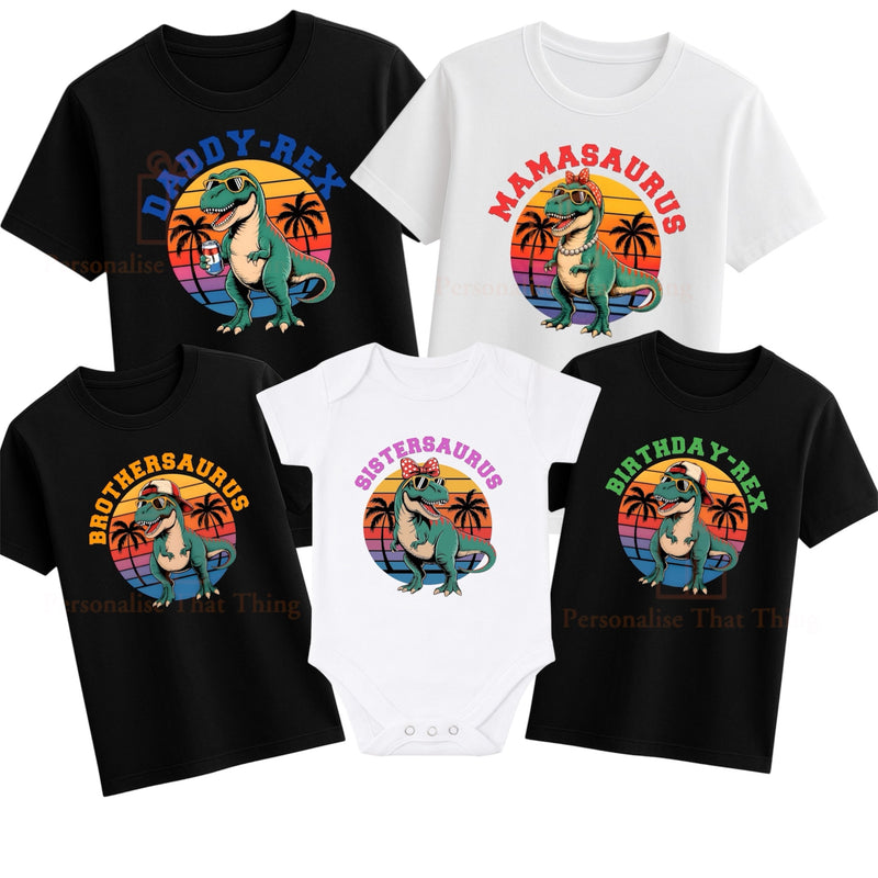 Dinosaur custom name birthday family matching party Tshirt - mamasaurus daddyrex sistersaurus brothersaurus