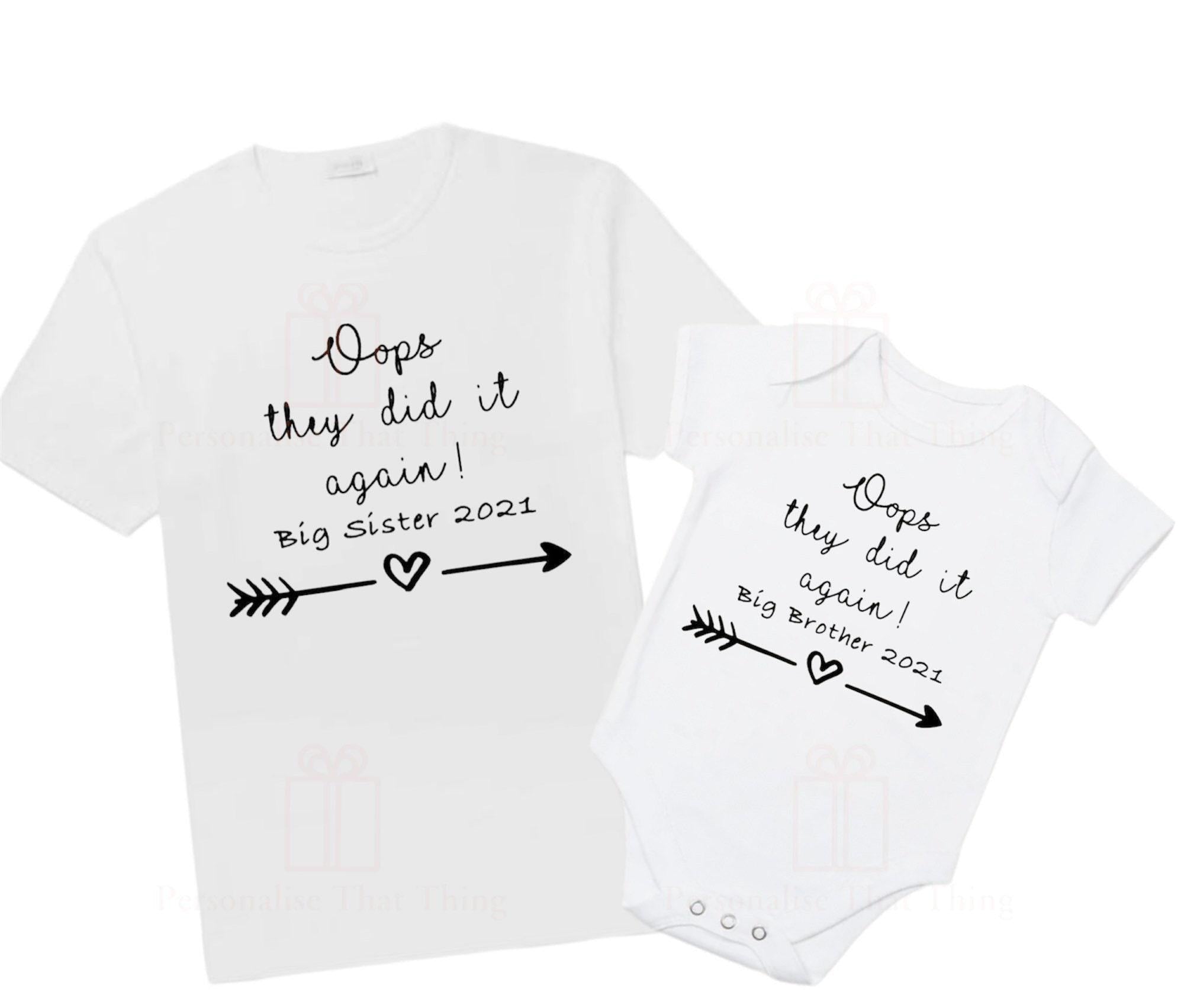 oops they did it again baby announcement Personalised  big brother or sister onesie / tshirt