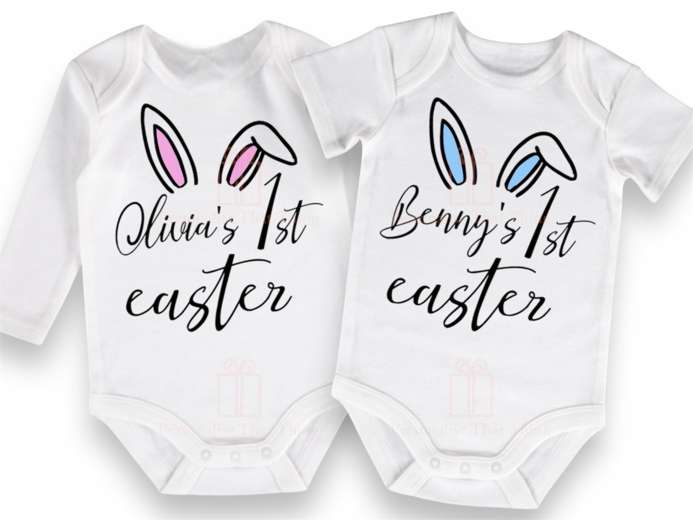 Bunny ears first Easter custom name baby onesie