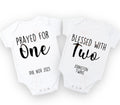 Prayed for one blessed with two personalised 2 baby pregnancy announcement onesies
