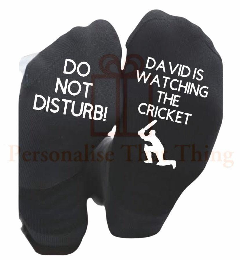 watching the cricket personalised name custom printed do not disturb cricket socks
