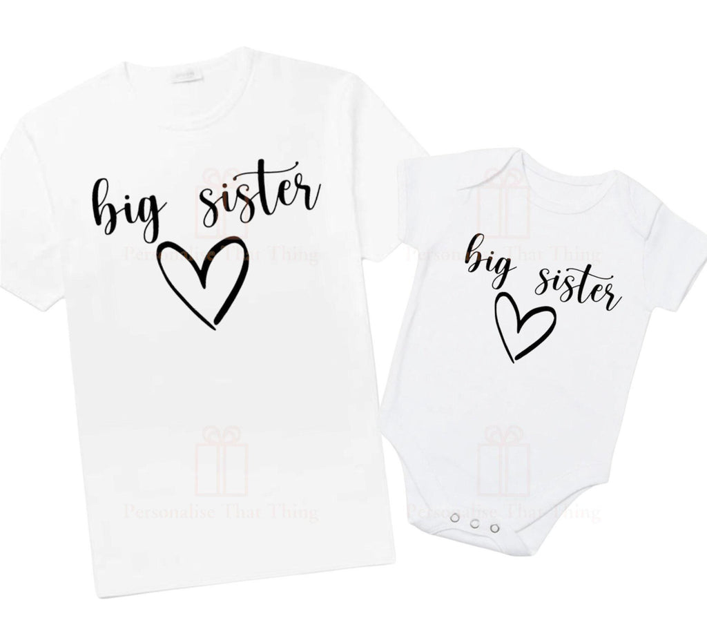 Big Sister heart Pregnancy announcement baby bodysuit outfit / tshirt