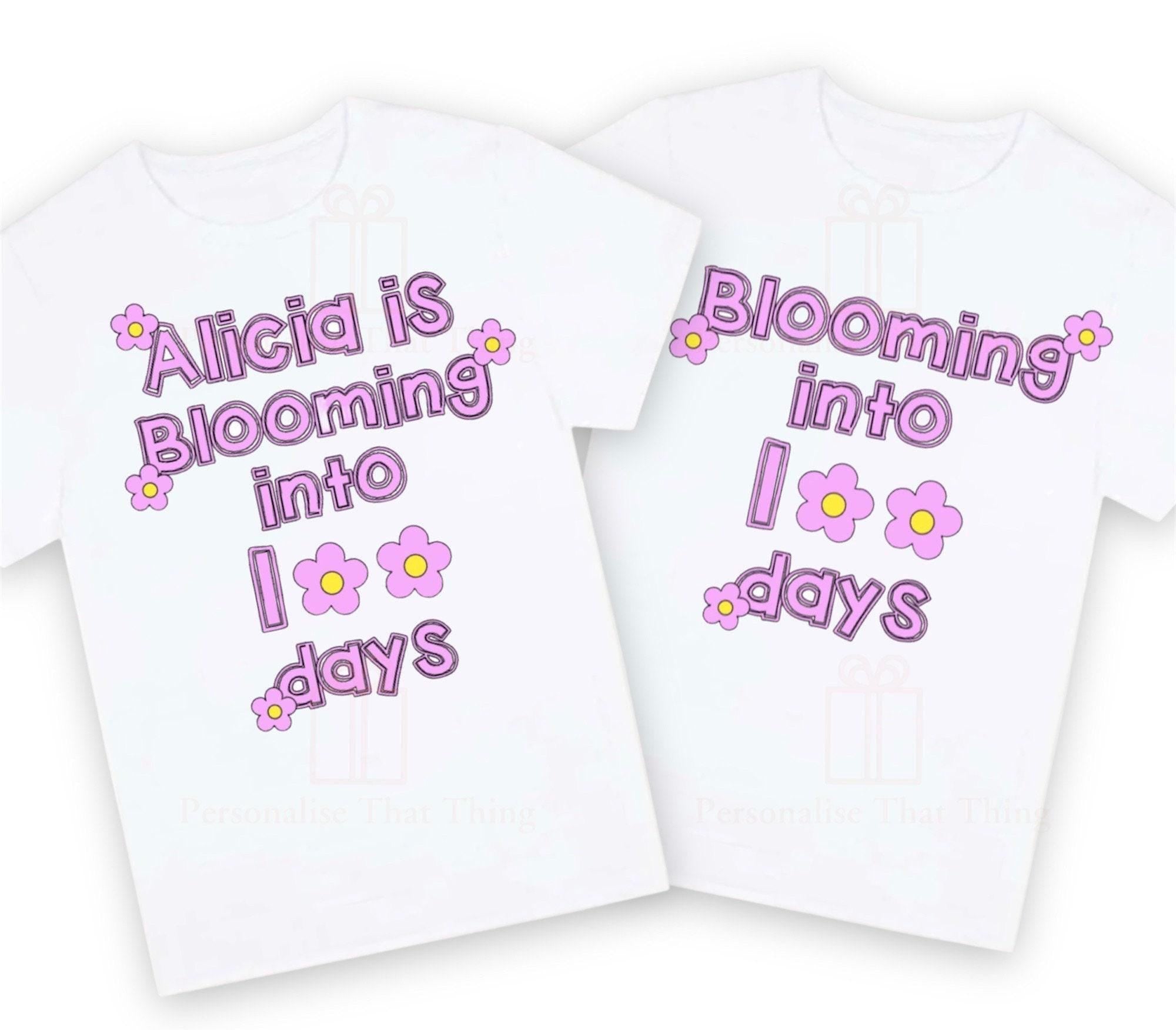 Blooming into 100 days daisy school personalised name t-shirt