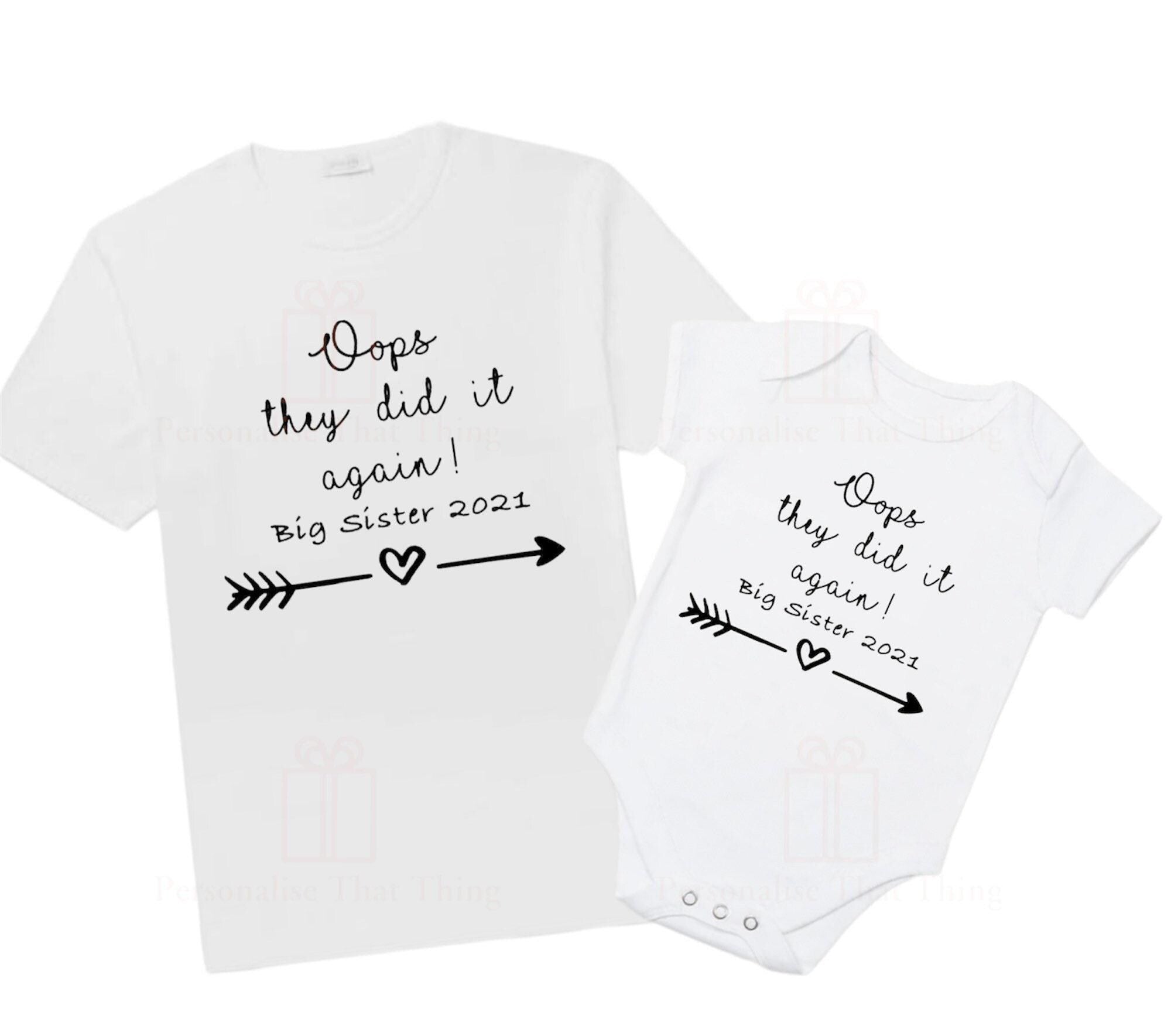 oops they did it again baby announcement Personalised  big brother or sister onesie / tshirt