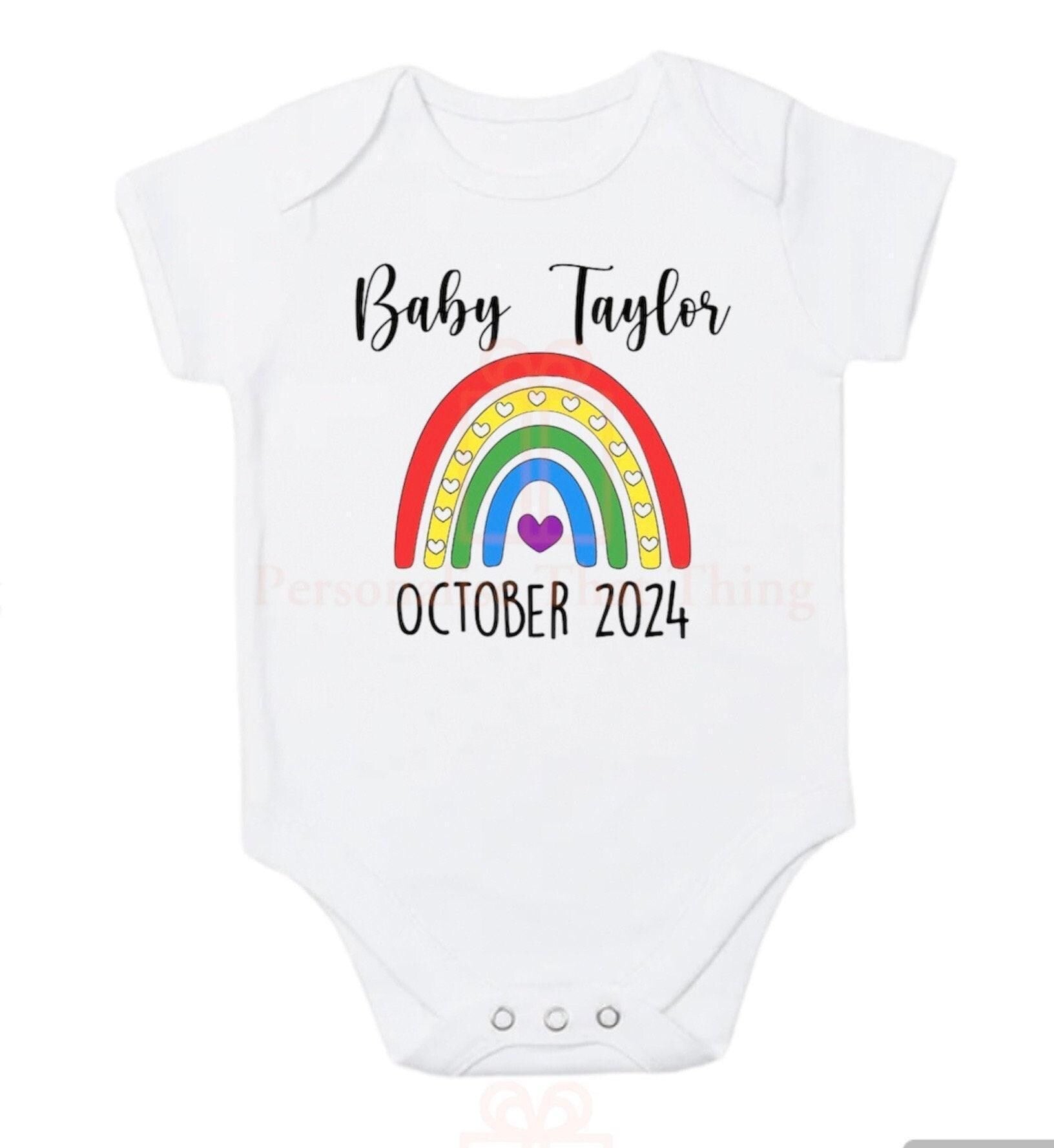 Rainbow baby personalised pregnancy announcement baby bodysuit outfit