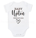Pregnancy announcement baby onesie custom name and date heart onesie