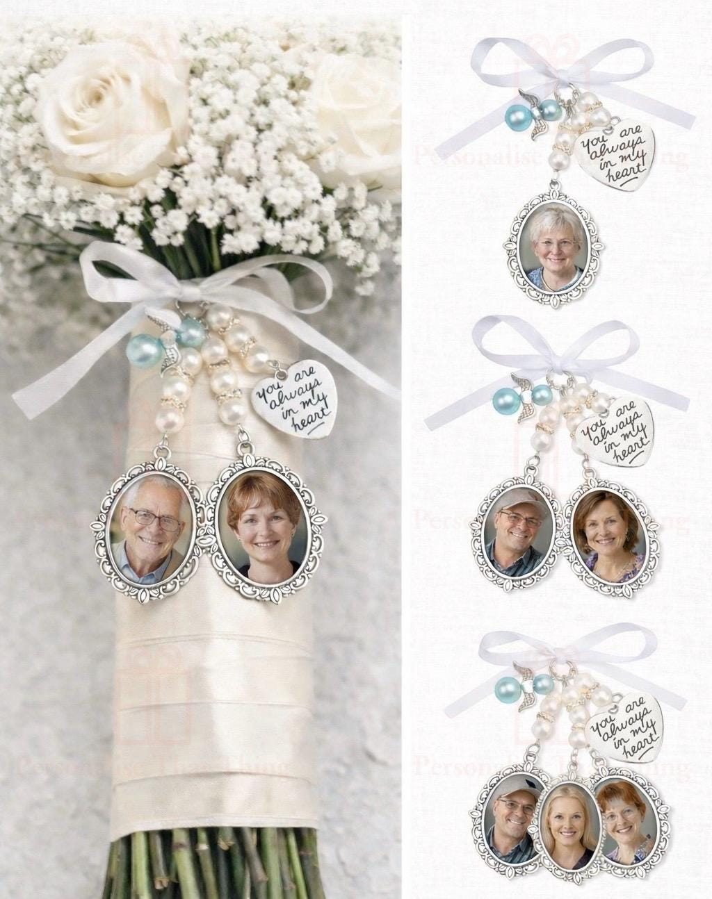 Wedding remembrance bouquet jewellery charm, memorial for people in heaven, custom bridal keepsake, Loving memory photo