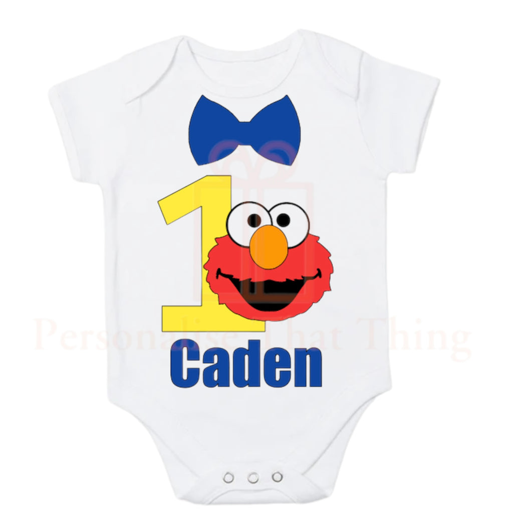 Elmo custom name first birthday party baby outfit / Tshirt