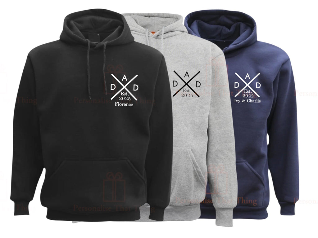 Dad est children’s name personalised date hoodie