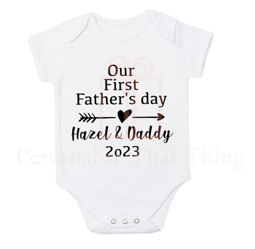 Our first fathers day heart arrow daddy & baby name personalised bodysuit outfit