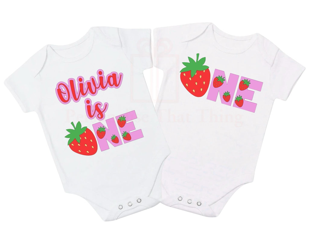 Strawberry first birthday matching tshirts / baby onesie