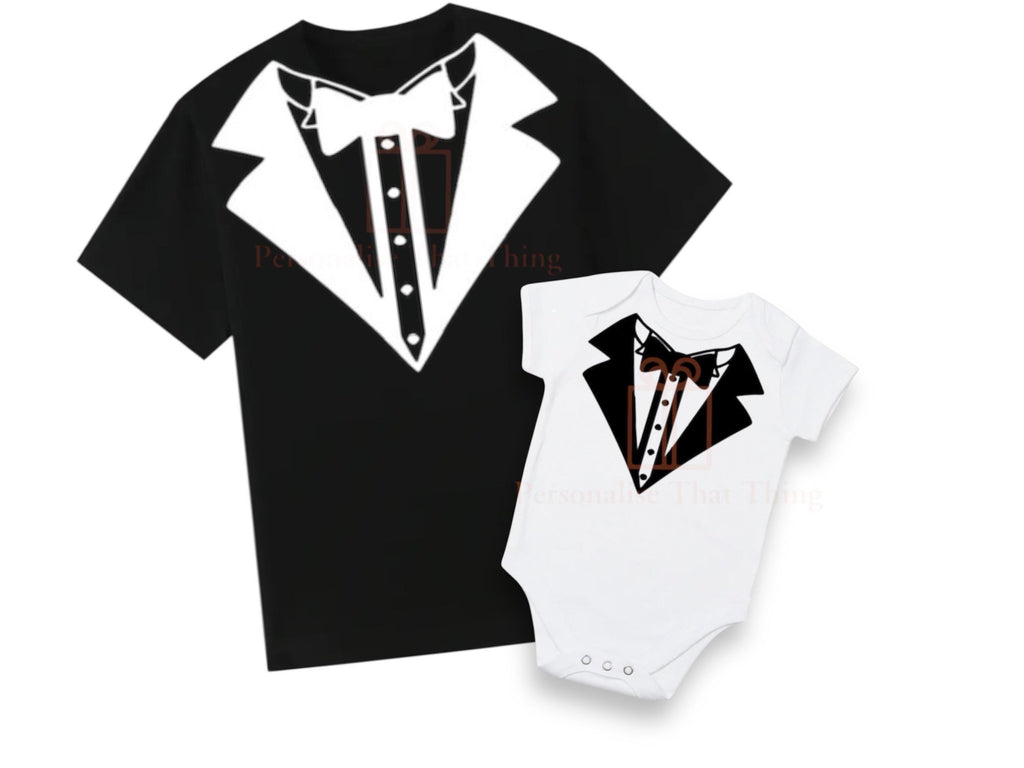 Tuxedo smart suit with bow tie tshirt / baby onesie