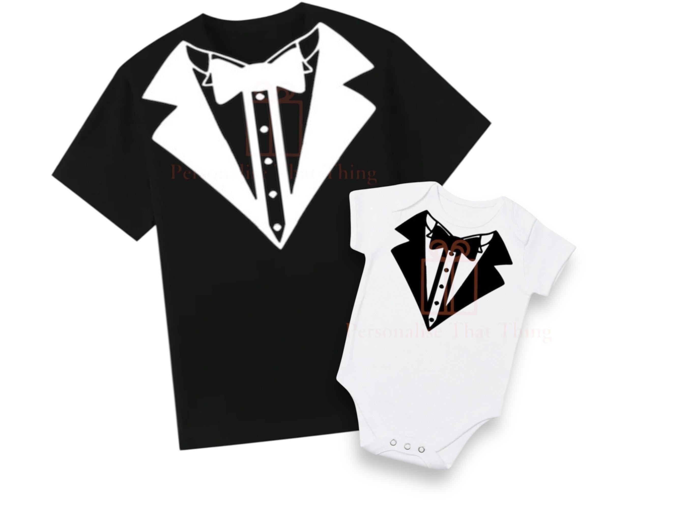 Tuxedo smart suit with bow tie tshirt / baby onesie
