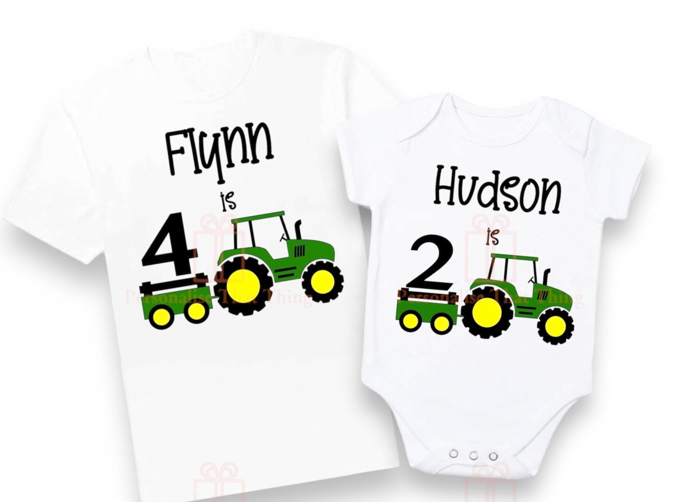 Tractor birthday personalised name farm baby bodysuit or tshirt outfit