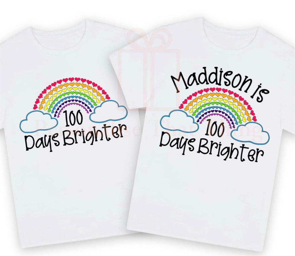 100 days brighter rainbow school personalised name tshirt
