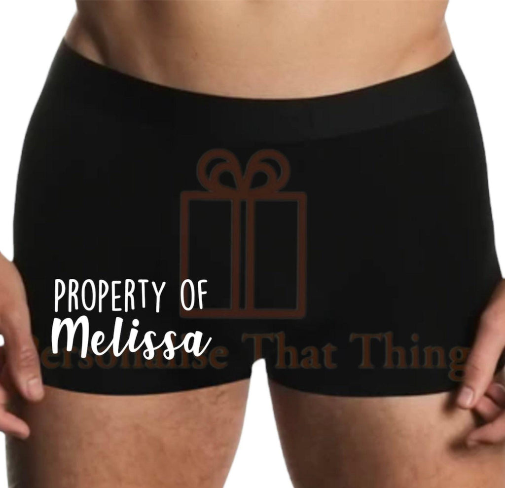 Property of personalised name men’s boxer trunks