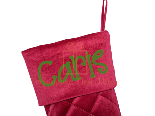 Christmas stocking - green or red velvet personalised diamond quilted luxury Santa stocking