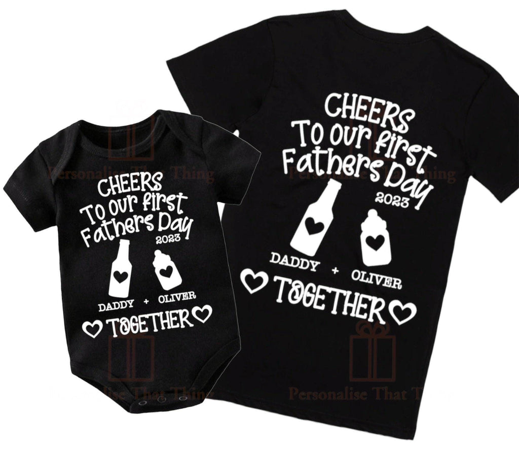 Cheers to our first Father’s Day drink beer & milk matching baby and daddy bodysuit outfit / tshirt