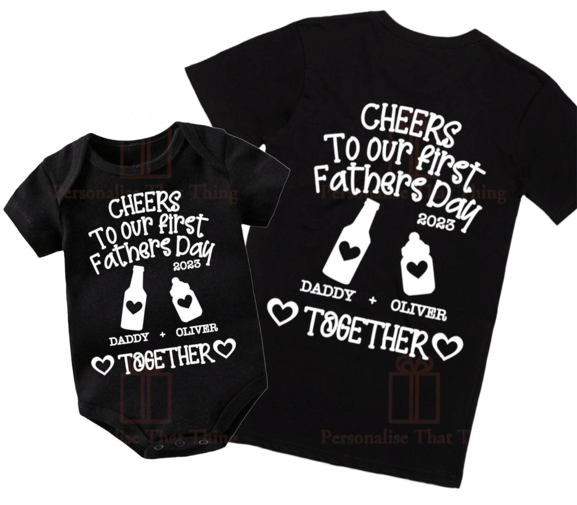 Cheers to our first Father’s Day drink beer & milk matching baby and daddy bodysuit outfit / tshirt