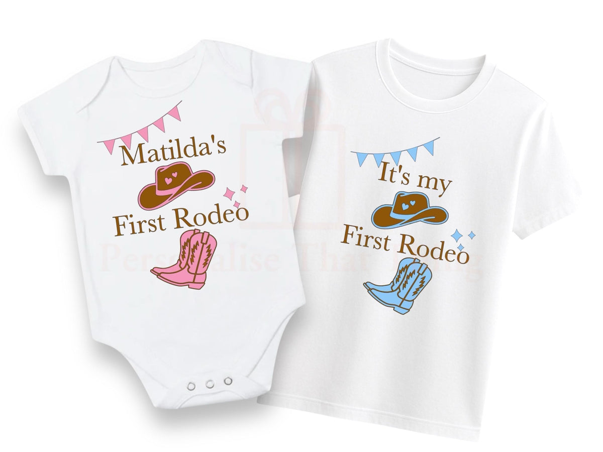 1st birthday first rodeo baby family matching mummy daddy sister brother tshirt / baby bodysuit