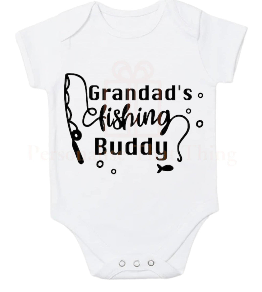 Fishing buddy personalised baby bodysuit outfit or tshirt