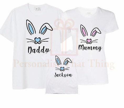 Easter bunny personalised name matching family Tshirts