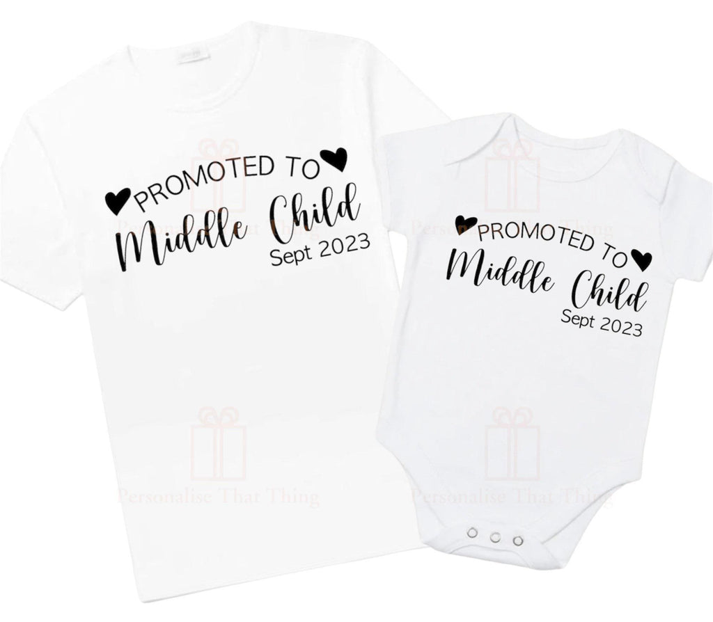 Promoted to middle child custom Pregnancy announcement baby bodysuit outfit / t-shirt