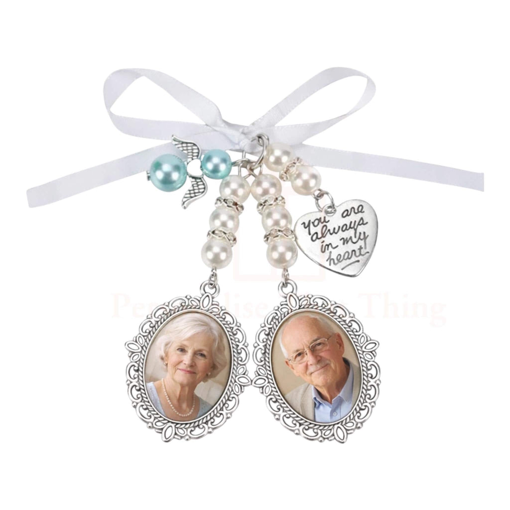 Wedding remembrance bouquet jewellery charm, memorial for people in heaven, custom bridal keepsake, Loving memory photo