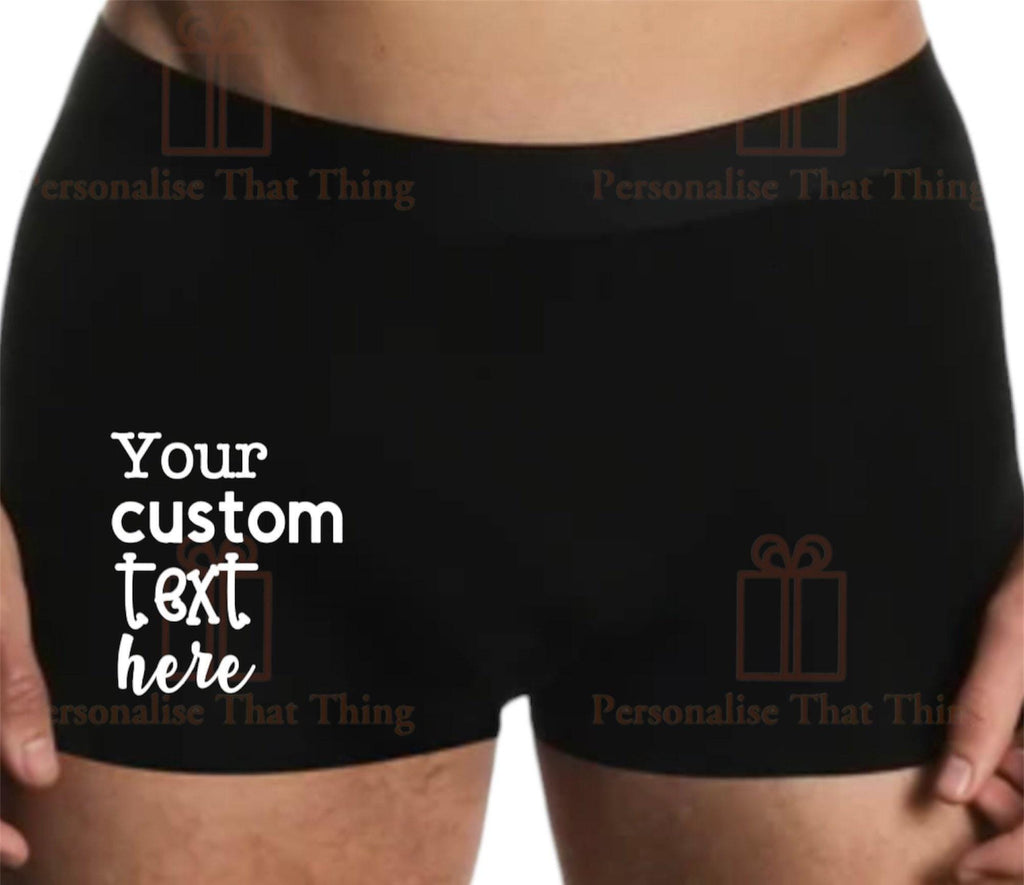 Your custom text personalised men’s boxer trunks