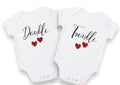 Double trouble heart baby twin pregnancy announcement bodysuit onesies