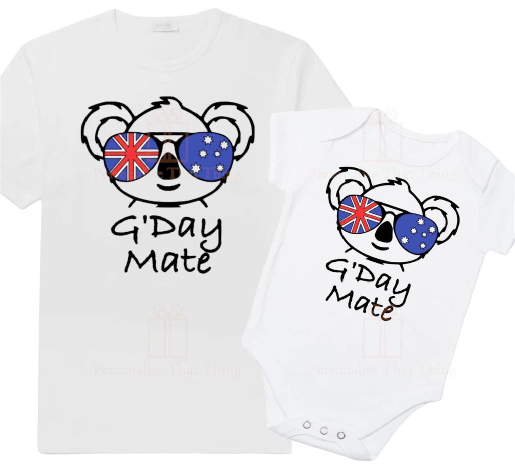 Australia gday mate koala baby onesie / tshirt - men, women's and children's all sizes available